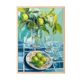 Zestia Ahşap Çerçeveli Tablo Yeşil Limonlar ve Bardaklar – Natürmort Mutfak Dekoru Poster 106015, 70 x 100