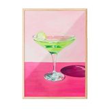 Zestia Ahşap Çerçeveli Tablo, Yeşil Martini Bardak İllüstrasyonu, Mutfak Dekoru Poster No: 107990 21 x 30
