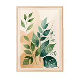 Zestia Ahşap Çerçeveli Tablo, Yeşil Yapraklı Minimal Bitki, Salon Dekoru Poster No: 100207 50 x 70