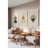 Zestia Beyaz Çerçeveli 3’lü Tablo Seti, Abstract Balance – Modern Formlar, Ofis Set No: 30098 30 x 40