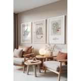 Zestia Beyaz Çerçeveli 3’lü Tablo Seti Botanik Çizimler – Yeşil Tonlar Salon Set 30006, 15 x 21