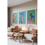 Zestia Beyaz Çerçeveli 3’lü Tablo Seti, Chromatic Emotion – Renkli Modern İnsan Figürleri Set No: 30127 21 x 30
