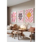 Zestia Beyaz Çerçeveli 3’lü Tablo Seti Pembe Enerji – Modern Pop Art Genç Odası Set 30129, 10 x 15