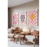 Zestia Beyaz Çerçeveli 3’lü Tablo Seti, Pembe Enerji – Modern Pop Art, Genç Odası Set No: 30129 70 x 100