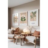 Zestia Beyaz Çerçeveli 3’lü Tablo Seti, Printemps – Bej Botanik Stil, Ofis Set No: 30069 70 x 100