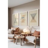 Zestia Beyaz Çerçeveli 3’lü Tablo Seti, Triangle Waves – Çizgisel Simetri, Ofis Set No: 30094 30 x 40
