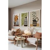 Zestia Beyaz Çerçeveli 3’lü Tablo Seti Vazo ve Yaprak – Boho Tarz Oturma Odası Set 30065, 21 x 30