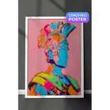 Zestia Beyaz Çerçeveli Duvar Tablosu Fütüristik Renkli Savaşçı Kafası Pop Art Salon Dekoru, 30 x 40