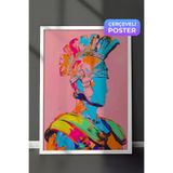 Zestia Beyaz Çerçeveli Duvar Tablosu Fütüristik Renkli Savaşçı Kafası Pop Art Salon Dekoru, 70 x 100