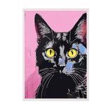 Zestia Beyaz Çerçeveli Duvar Tablosu Modern Pop Art Siyah Kedi Salon Dekoru, 21 x 30