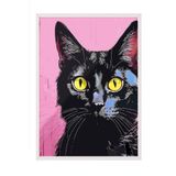 Zestia Beyaz Çerçeveli Duvar Tablosu Modern Pop Art Siyah Kedi Salon Dekoru, 70 x 100