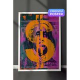 Zestia Beyaz Çerçeveli Duvar Tablosu Renkli Dolar Sembolü Pop Art Portre Çalışması Salon Dekoru, 21 x 30
