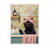 Zestia Beyaz Çerçeveli Tablo, Banyo Şakası: Gözlüklü Kedi, Banyo Dekoru Poster No: 109834 70 x 100