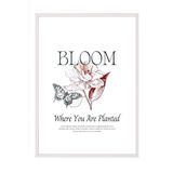 Zestia Beyaz Çerçeveli Tablo, Bloom Yazılı Çiçek Tasarımı, Ofis Dekoru Poster No: 111861 50 x 70