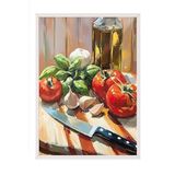 Zestia Beyaz Çerçeveli Tablo, Domates ve Mozzarella – Akdeniz Sofrası, Mutfak Dekoru Poster No: 110142 70 x 100