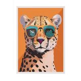 Zestia Beyaz Çerçeveli Tablo, Gözlüklü Leopar Pop Art, Genç Odası Dekoru Poster No: 112486 70 x 100
