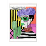 Zestia Beyaz Çerçeveli Tablo, Kadın Portresi, Kaktüsler ve Geometri, Dijital Pop Art Poster No: 106585 70 x 100