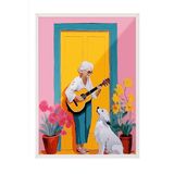 Zestia Beyaz Çerçeveli Tablo, Kapı Önünde Gitar Çalan Adam, Genç Odası Dekoru Poster No: 112465 70 x 100
