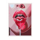 Zestia Beyaz Çerçeveli Tablo, Kırmızı Dudak ve Lolipop – Pop Art, Genç Odası Dekoru Poster No: 112984 30 x 40