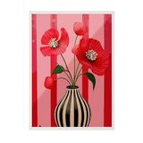 Zestia Beyaz Çerçeveli Tablo, Kırmızı Fon Gelincik, Salon Dekoru Poster No: 111678 50 x 70