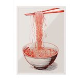 Zestia Beyaz Çerçeveli Tablo, Kırmızı Ramen Kasesi İllüstrasyonu, Mutfak Dekoru Poster No: 113264 70 x 100