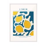 Zestia Beyaz Çerçeveli Tablo, Limon Deseni, Mutfak Dekoru, Retro Stil Poster No: 106618 21 x 30