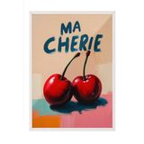 Zestia Beyaz Çerçeveli Tablo, Ma Cherie Kirazlı Nostaljik İllüstrasyon, Mutfak Dekoru Poster No: 109720 50 x 70