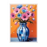 Zestia Beyaz Çerçeveli Tablo Mavi Vazo ve Canlı Çiçekler – Botanik Mutfak Dekoru Poster 100694, 30 x 40