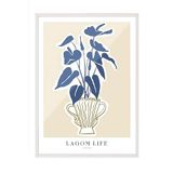 Zestia Beyaz Çerçeveli Tablo, Mavi Yapraklı Bitki – Lagom Stil, Salon Dekoru Poster No: 100998 30 x 40