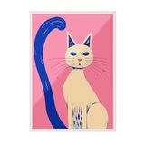 Zestia Beyaz Çerçeveli Tablo, Minimal Kedi ve Mavi Kuyruk, Genç Odası Dekoru Poster No: 112466 50 x 70