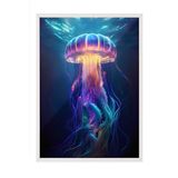 Zestia Beyaz Çerçeveli Tablo, Mor Mavi Neon Denizanası, Salon Dekoru Poster No: 112305 50 x 70