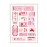Zestia Beyaz Çerçeveli Tablo Pembe Etiket Kolajı - Romantik Retro Tasarım Ofis Dekoru Poster 106222, 15 x 21