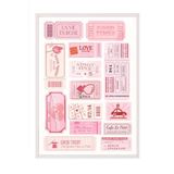 Zestia Beyaz Çerçeveli Tablo Pembe Etiket Kolajı - Romantik Retro Tasarım Ofis Dekoru Poster 106222, 30 x 40