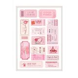 Zestia Beyaz Çerçeveli Tablo, Pembe Etiket Kolajı - Romantik Retro Tasarım, Ofis Dekoru Poster No: 106222 50 x 70