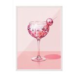 Zestia Beyaz Çerçeveli Tablo, Pembe Kadehte Kristal Detaylı Çizim, Mutfak Dekoru Poster No: 109534 30 x 40