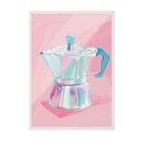 Zestia Beyaz Çerçeveli Tablo, Pembe Moka Pot – İtalyan Kahve Makinesi, Mutfak Dekoru Poster No: 108080 70 x 100