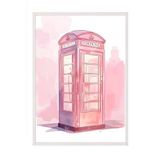 Zestia Beyaz Çerçeveli Tablo Pembe Telefon Kulübesi – Londra Retro Genç Odası Dekoru Poster 106171, 15 x 21