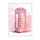 Zestia Beyaz Çerçeveli Tablo Pembe Telefon Kulübesi – Londra Retro Genç Odası Dekoru Poster 106171, 21 x 30