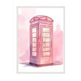 Zestia Beyaz Çerçeveli Tablo Pembe Telefon Kulübesi – Londra Retro Genç Odası Dekoru Poster 106171, 50 x 70