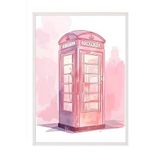 Zestia Beyaz Çerçeveli Tablo, Pembe Telefon Kulübesi – Londra Retro, Genç Odası Dekoru Poster No: 106171 70 x 100