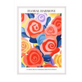 Zestia Beyaz Çerçeveli Tablo, Renkli Güller, Floral Harmony Yazılı, Modern Grafik Poster No: 107615 15 x 21