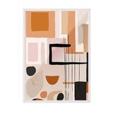 Zestia Beyaz Çerçeveli Tablo, Retro Geometrik Desen – Modern Tasarım, Ofis Dekoru Poster No: 112837 30 x 40