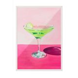 Zestia Beyaz Çerçeveli Tablo, Yeşil Martini Bardak İllüstrasyonu, Mutfak Dekoru Poster No: 107990 15 x 21