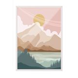 Zestia Beyaz Çerçeveli Tablo, Yeşil Tonlarda Minimal Doğa Manzarası, Salon Dekoru Poster No: 107956 70 x 100