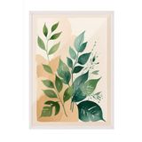 Zestia Beyaz Çerçeveli Tablo Yeşil Yapraklı Minimal Bitki Salon Dekoru Poster 100207, 21 x 30