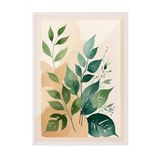 Zestia Beyaz Çerçeveli Tablo Yeşil Yapraklı Minimal Bitki Salon Dekoru Poster 100207, 30 x 40