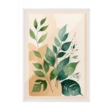 Zestia Beyaz Çerçeveli Tablo, Yeşil Yapraklı Minimal Bitki, Salon Dekoru Poster No: 100207 30 x 40
