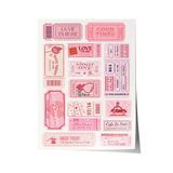 Zestia Çerçevesiz Poster Pembe Etiket Kolajı - Romantik Retro Tasarım Ofis Dekoru Poster 106222, 15 x 21
