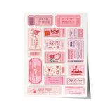 Zestia Çerçevesiz Poster Pembe Etiket Kolajı - Romantik Retro Tasarım Ofis Dekoru Poster 106222, 50 x 70