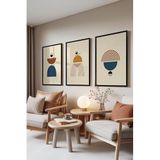 Zestia Siyah Çerçeveli 3’lü Tablo Seti, Abstract Balance – Modern Formlar, Ofis Set No: 30098 10 x 15
